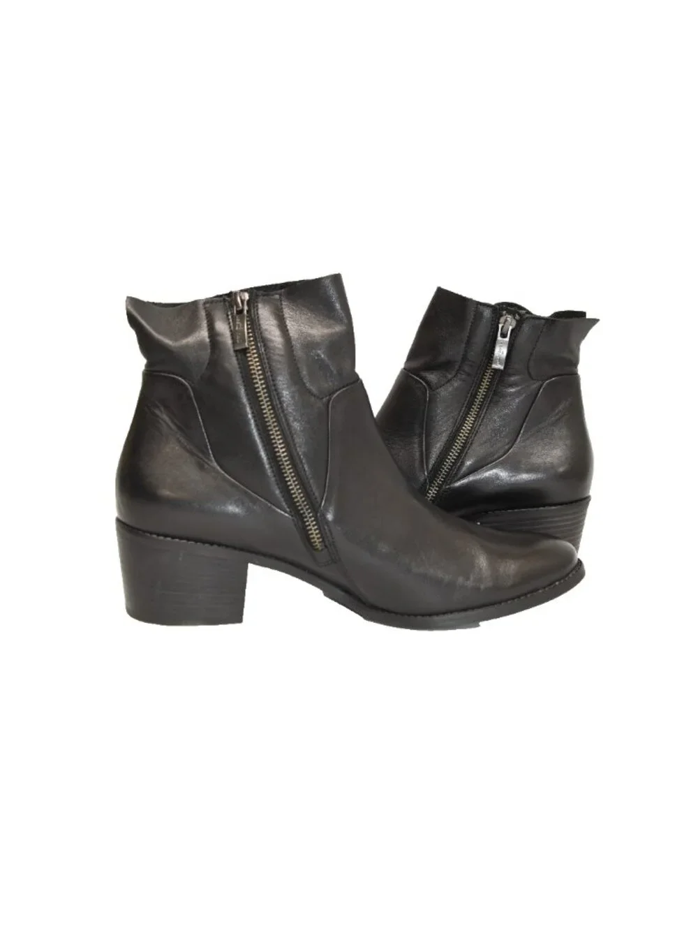 $550 PAUL GREEN SUZETTE BLOCK HEEL BOOTIES BLACK SOFT LEATHER 10.5 US (TF21)